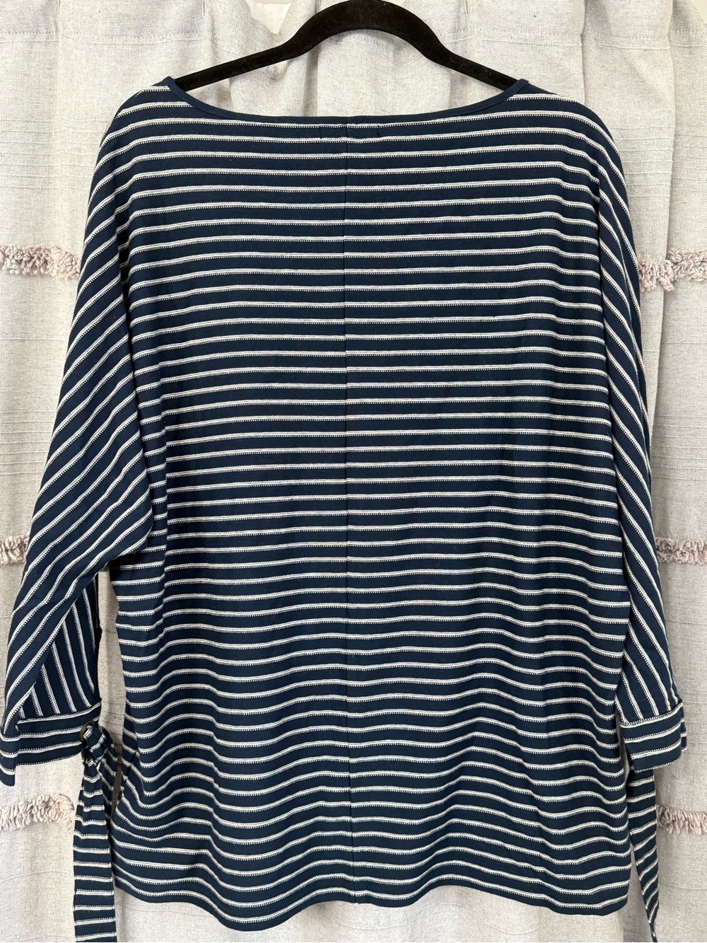 Chaps Woman's Striped 3/4 Sleeve Boat Neck Navy Top, Coastal, Summer SIZE XL - Picture 2 of 8
